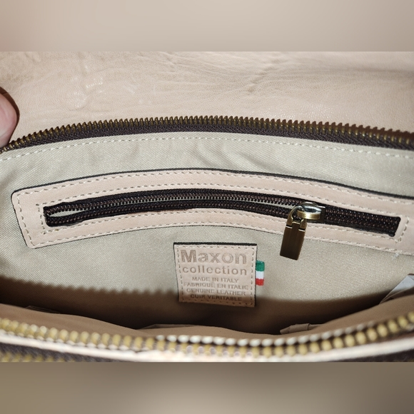 Maxon Collection Italian Napa Leather Asymmetric Flap Crossbody Bag, Cipria Pink - Picture 11 of 16